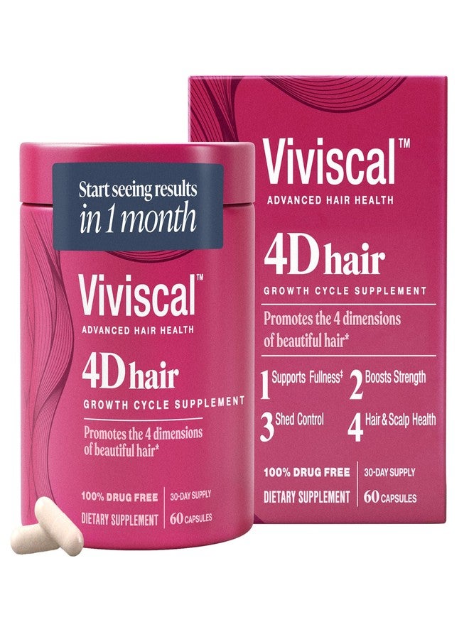 Viviscal 4D Hair Growth Cycle Supplements for Women for Full, Strong, and Healthy Hair; Made with Keratin, Vitamin A, Biotin, Zinc, 30 Day Supply, 60 Count - Image 1
